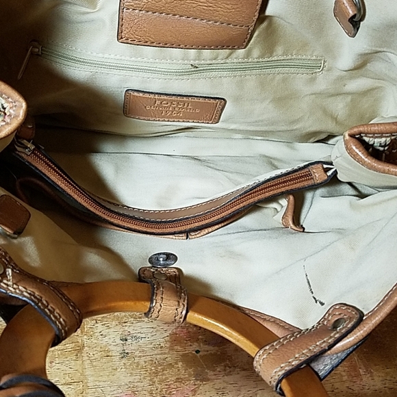 Fossil Weave & Wood Purse 14x4x8 - Picture 5 of 8